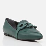 Hakiki Deri Koyu Yeşil Kadın Loafer