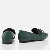 Hakiki Deri Koyu Yeşil Kadın Loafer