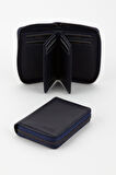 Kutulu Hakiki Deri Lacivert Fermuarlı El Portföyü Kartlık Cüzdan