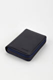 Kutulu Hakiki Deri Lacivert Fermuarlı El Portföyü Kartlık Cüzdan