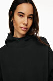 Kadın Siyah Geniş Yaka Tasarım Kanguru Cepli Kapüşonlu Sweatshirt 8114-2010