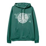 Compass Map  Baskılı Yeşil Hoodie