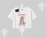 Serene Beauty Kedi Baskılı  Oversize Crop Tshirt
