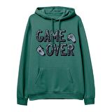 Game Over  Baskılı Yeşil Hoodie