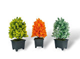3lü Set Yapay Çiçek Bonsai Ağacı Kozalak Model Dekoratif Yapay Ağaç Bonzai 30*15 CM Siyah Kare Saksıda