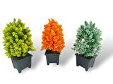 3lü Set Yapay Çiçek Bonsai Ağacı Kozalak Model Dekoratif Yapay Ağaç Bonzai 30*15 CM Siyah Kare Saksıda