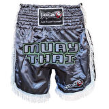 DragonDo MT3020 Apache Muaythai Şort Antrasit Püsküllü Şort Nakışlı Muay Thai Şortu