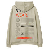 Street Wear  Baskılı Krem Hoodie