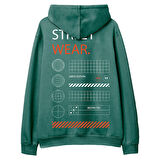 Street Wear  Baskılı Yeşil Hoodie