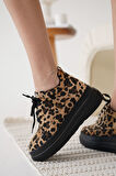 Nerual Kadın Gizli Topuk Siyah Taban Leopar Spor Ayakkabı