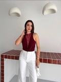 Yıldız Kadın Dantel Detaylı Derin Dekolte Body Şık Kolsuz Yazlık Bodysuit - Bordo