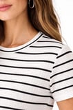 Sailor Kadın Çizgili Yazlık Triko T-Shirt Bisiklet Yaka Rahat Kalıp Tişört - Beyaz