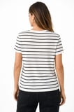 Sailor Kadın Çizgili Yazlık Triko T-Shirt Bisiklet Yaka Rahat Kalıp Tişört - Beyaz