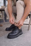 Sipayh Erkek Siyah Cilt Ayakkabı - Bağcıklı Günlük Spor Klasik Comfort Casual