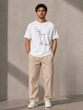 Sketch Erkek Beyaz Minimal Kedi Baskılı Tişört - Kısa Kollu Yazlık Grafik T-Shirt