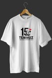 15 Temmuz Baskılı Oversize Beyaz Tişört - Demokrasi Milli Birlik Günü T-Shirt