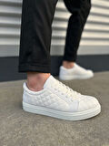 Prestige Bağcıklı Cilt Kapitone Desenli Erkek Günlük Sneaker Ayakkabı CBT - Beyaz