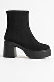 İtek Kadın Siyah Süet Topuklu Bot