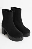 İtek Kadın Siyah Süet Topuklu Bot