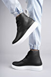 Matteo Bağcıklı Deri Erkek Günlük Spor Siyah Beyaz Bot