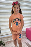 Somon Stitch Kısa Kollu Şortlu Çizgi Karakter Baskılı Kız Çocuk 2li Takım