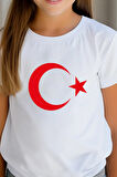 Beyaz Kırmızı Türk Bayrak Baskılı Unisex Çocuk Tişört