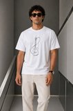 Erkek Beyaz Gitar Baskılı Yazlık Tişört - Pamuklu Kısa Kol Bisiklet Yaka T-Shirt