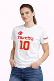 Vıdıa Kadın TÜRKİYE Ay Yıldız Baskılı 10 Numara Forma Tişört Taraftar T-Shirt - Beyaz