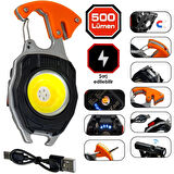 Büyük Boy 10,5 Cm Acil Durum Kamp Feneri Anahtarlık Usb Çakmaklı Cam Kırıcı Kemer Kesici Deprem Fen