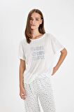 DeFacto Pijama Takımı Regular Fit Baskılı Kısa Kollu Üst Uzun Altı-Fall in Love C4992AX24HSER98