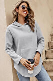 Kadın Kapüşonlu Kargo Cepli Yuvarlak Etek Sweatshirt Hoodie 8122 2010