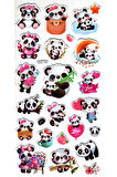 Sticker Kabartmalı Stiker Çıkartma Etiket (XHC164)-18x9 cm- Sevimli Şirin Panda