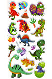 Sticker Kabartmalı Stiker Çıkartma Etiket (XHC033)-18x9 cm- Sevimli Dinozor