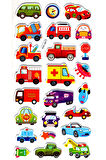 Sticker Kabartmalı Stiker Çıkartma Etiket (XHC067)-18x9 cm- Sevimli Arabalar