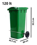 Omnipazar SY-6507 Pedallı Tekerlekli Kapaklı Plastik Çöp Konteyneri 120 lt Yeşil
