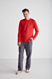 U.S. POLO ASSN. - Erkek Kırmızı Yuvarlak Yaka Pijama Takımı 024K.Z1E8TA.7GR5P1