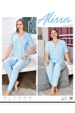 Kadın Pamuklu Mavi Pijama Takımı 6107