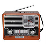 K-105 Nostaljik Şarjlı Taşınabilir Saatli Ahşap Radyo- Fenerli Radyo Müzik Çalar Mp3/fm/bluetooth