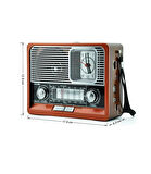 K-105 Nostaljik Şarjlı Taşınabilir Saatli Ahşap Radyo- Fenerli Radyo Müzik Çalar Mp3/fm/bluetooth