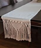 Linen kumaş makrome runner, masa örtüsü
