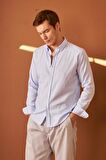 Erkek Kolay Ütülenebilir Oxford Slim Fit Gömlek Mavi MARS36