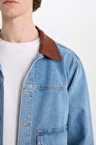 DeFacto %100 Pamuk Slim Fit Dar Kesim Kontrast Yakalı Mevsimlik Baharlık Jean Ceket E6533AX25SPNM39