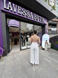 BELİ ÇITÇITLI PİLE DETAYLI PALAZZO PANTOLON - BEYAZ