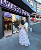 Şerit geçişli şifon elbise - Beyaz