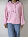FİTİLLİ OVERSİZE KAPÜŞONLU SWEATSHİRT-PEMBE RENK