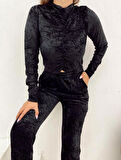 BÜZGÜLÜ KADİFE CROP BLUZ- SİYAH RENK