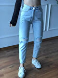 YIRTIK MODEL BUZ MAVİSİ JEAN