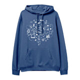 Social Media Baskılı Hoodie-Royal Mavi