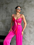 FİYONKLU SATEN CROP BÜSTİYER - PEMBE RENK 