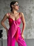FİYONKLU SATEN CROP BÜSTİYER - PEMBE RENK 